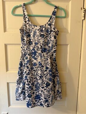 H&M White Dress with Blue Floral Print